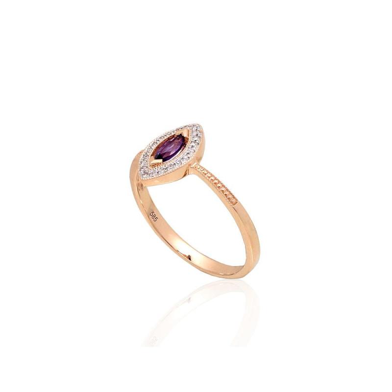 Gold ring 1101172(Au-R+PRh-W)_DI+AM, Red Gold 585°, Rhodium (Plating) , Diamonds , Amethyst