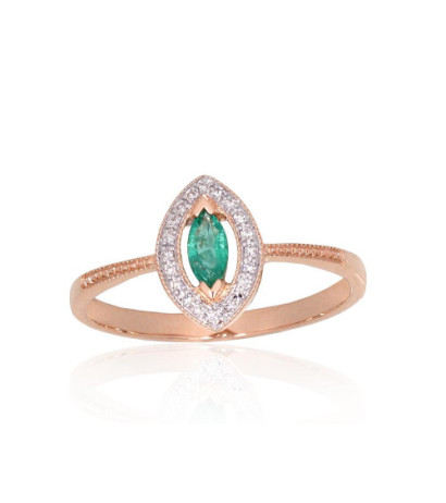 Gold ring 1101172(Au-R+PRh-W)_DI+EM, Red Gold 585°, Rhodium (Plating) , Diamonds , Emerald
