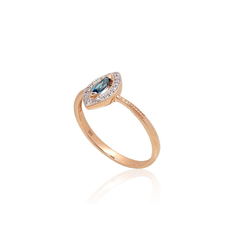 Gold ring 1101172(Au-R+PRh-W)_DI+TZLB, Red Gold 585°, Rhodium (Plating) , Diamonds , Sky Blue Topaz