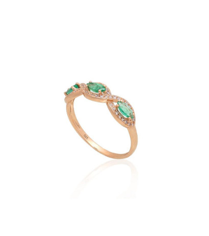 Gold ring 1101174(Au-R)_DI+EM, Red Gold 585°, Diamonds , Emerald