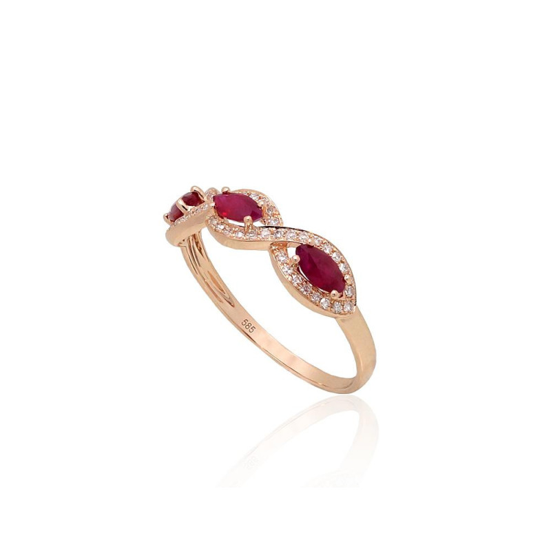 Gold ring 1101174(Au-R)_DI+RB, Red Gold 585°, Diamonds , Ruby