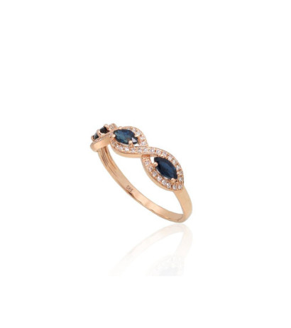 Auksinis žiedas 1101174(Au-R)_DI+SA, Raudonas Auksas 585°, Briliantai , Safyras