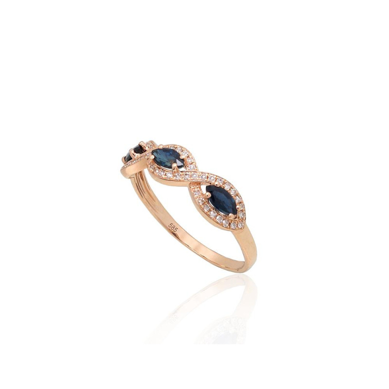 Gold ring 1101174(Au-R)_DI+SA, Red Gold 585°, Diamonds , Sapphire
