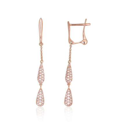 Gold earrings with 'english' lock 1201669(Au-R)_DI, Red Gold 585°, Diamonds