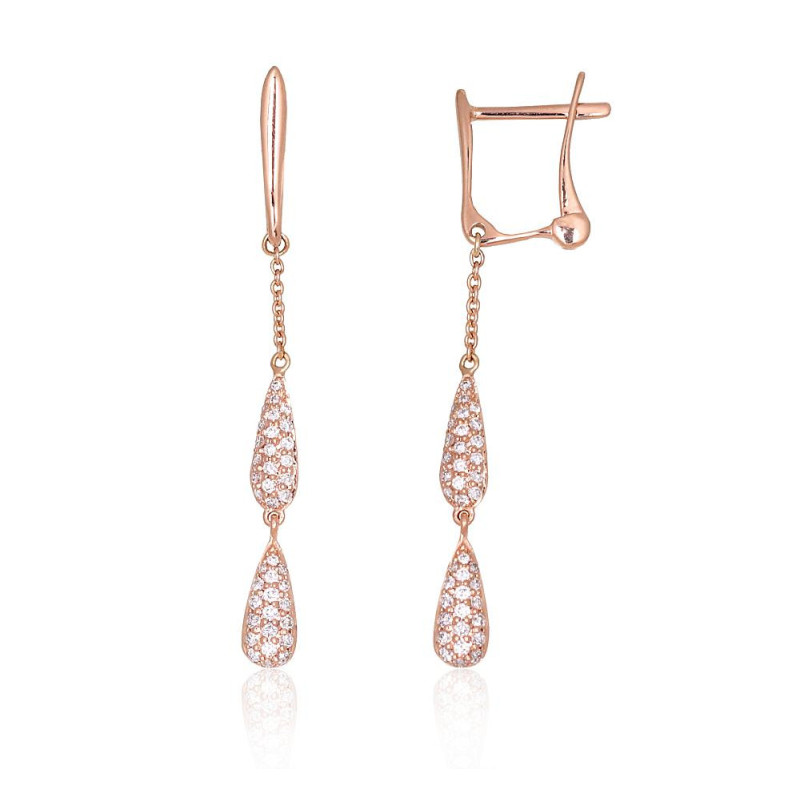 Gold earrings with 'english' lock 1201669(Au-R)_DI, Red Gold 585°, Diamonds