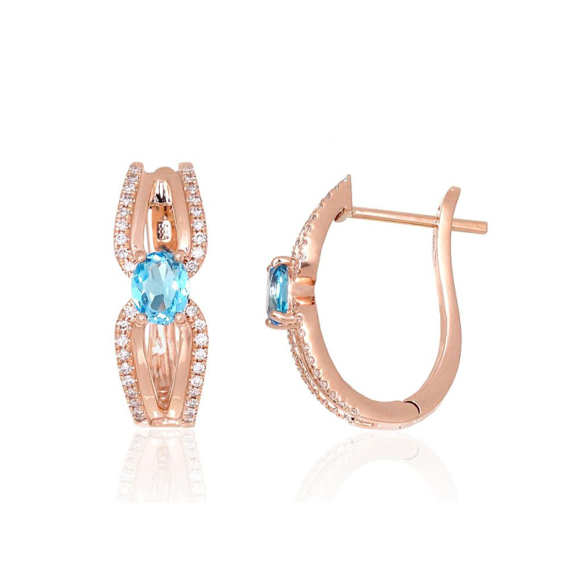 Gold earrings with 'english' lock 1201670(Au-R)_DI+TZLB, Red Gold 585°, Diamonds , Sky Blue Topaz