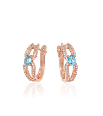 Gold earrings with 'english' lock 1201670(Au-R)_DI+TZLB, Red Gold 585°, Diamonds , Sky Blue Topaz