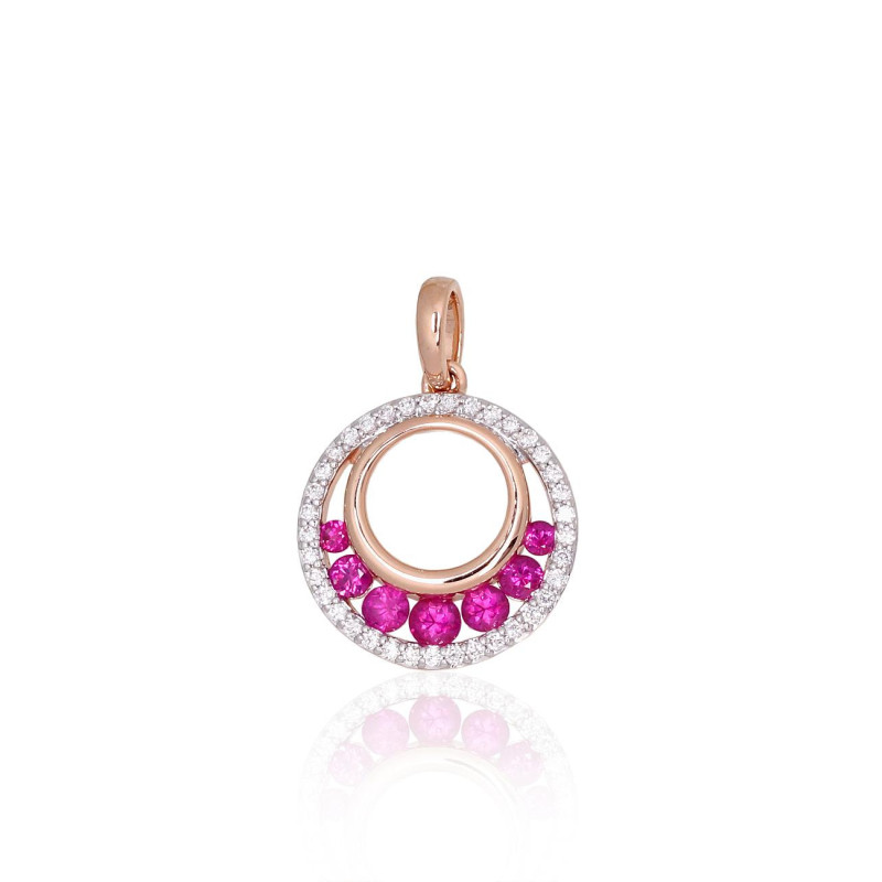 Gold pendant 1301070(Au-R+PRh-W)_DI+RB, Red Gold 585°, Rhodium (Plating) , Diamonds , Ruby
