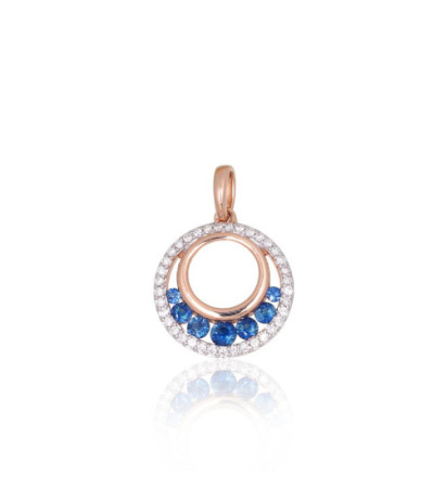 Gold pendant 1301070(Au-R+PRh-W)_DI+SA, Red Gold 585°, Rhodium (Plating) , Diamonds , Sapphire