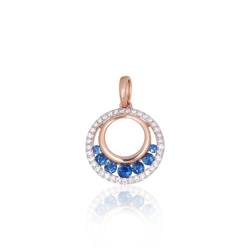 Gold pendant 1301070(Au-R+PRh-W)_DI+SA, Red Gold 585°, Rhodium (Plating) , Diamonds , Sapphire