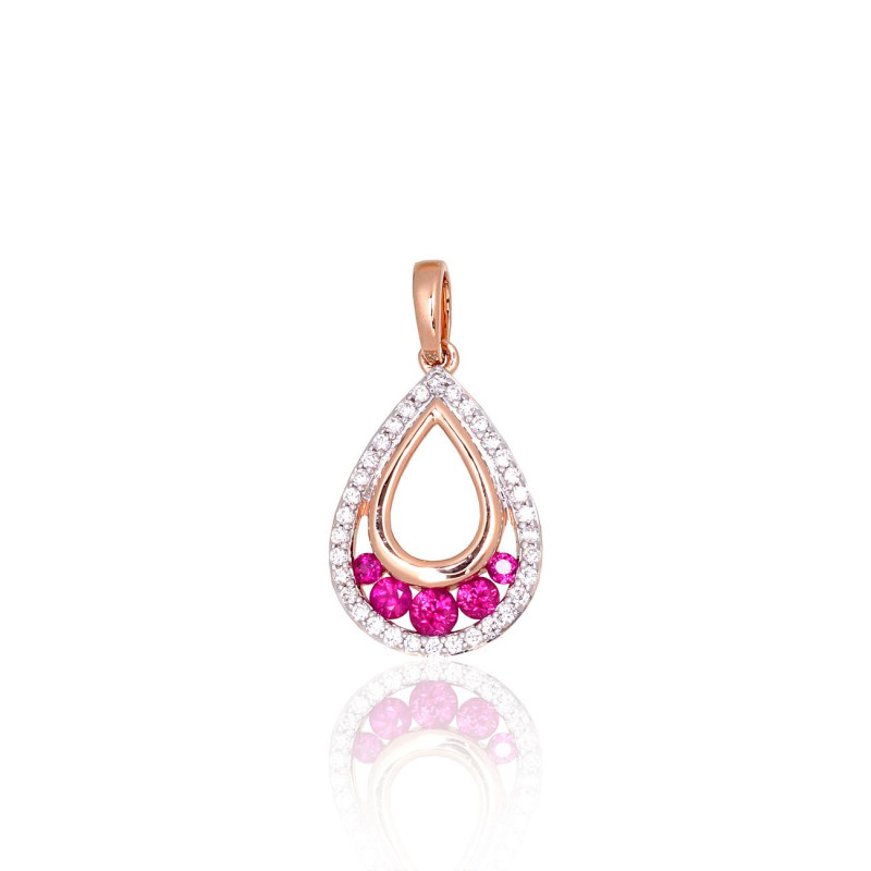 Gold pendant 1301071(Au-R+PRh-W)_DI+RB, Red Gold 585°, Rhodium (Plating) , Diamonds , Ruby