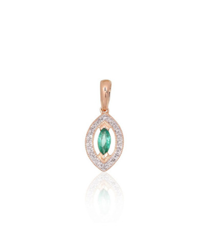 Gold pendant 1301074(Au-R+PRh-W)_DI+EM, Red Gold 585°, Rhodium (Plating) , Diamonds , Emerald