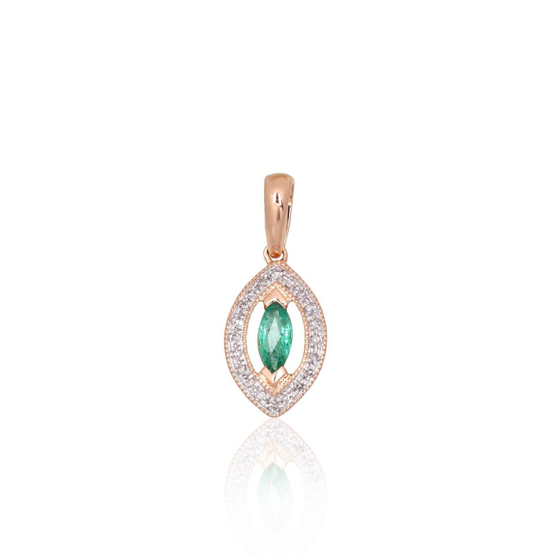 Gold pendant 1301074(Au-R+PRh-W)_DI+EM, Red Gold 585°, Rhodium (Plating) , Diamonds , Emerald