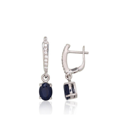 Silver earrings 2204036(PRh-Gr)_CZ+SA, Silver 925°, Rhodium (Plating), Zirkons , Sapphire