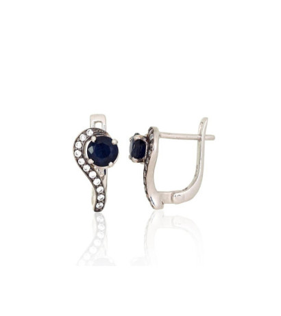 Sudraba auskari 2204039(PRh-Gr+PRh-Bk)_CZ+SA, Sudrabs 925°, rodijs (pārklājums), Cirkoni , Safīrs