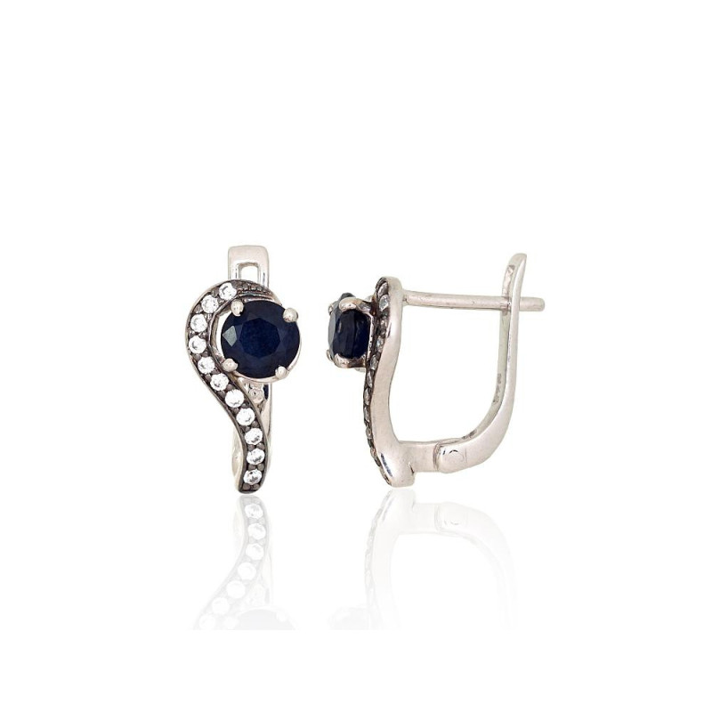 Hõbedast kõrvarõngad 2204039(PRh-Gr+PRh-Bk)_CZ+SA, Hõbe 925°, roodium (kate), Tsirkonid , Safiir