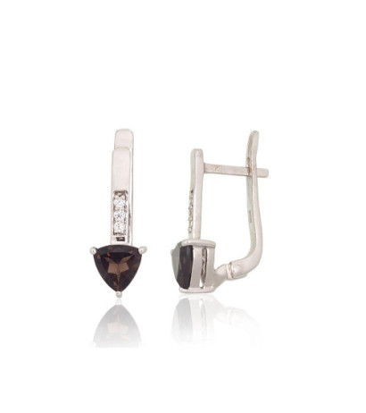 Sudraba auskari 2204058(PRh-Gr)_CZ+KZSM, Sudrabs 925°, rodijs (pārklājums), Cirkoni , Dūmu kvarcs