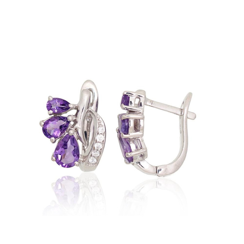 Sudraba auskari 2204065(PRh-Gr)_CZ+AM, Sudrabs 925°, rodijs (pārklājums), Cirkoni , Ametists