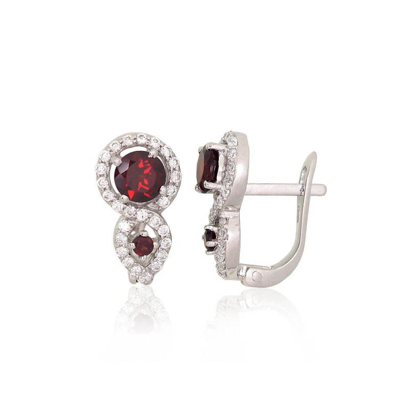 Silver earrings 2204066(PRh-Gr)_CZ+GR, Silver 925°, Rhodium (Plating), Zirkons , Garnet