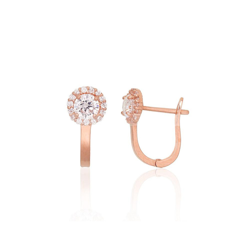 Auksiniai auskarai ant cilindrinės spynos 1201701(Au-R)_CZ, Raudonas Auksas 585°, Cirkonai