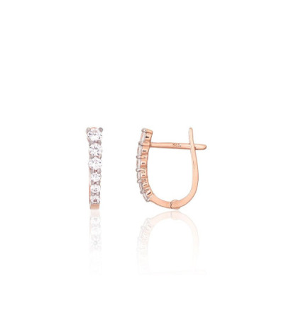 Gold earrings with 'english' lock 1201704(Au-R+PRh-W)_CZ, Red Gold 585°, Rhodium (Plating) , Zirkons