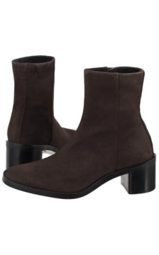 Calvin Klein Block Heel Zip Boot Sue Chocolate Brown HW0HW02592 GBW (CK702-a) kurpes