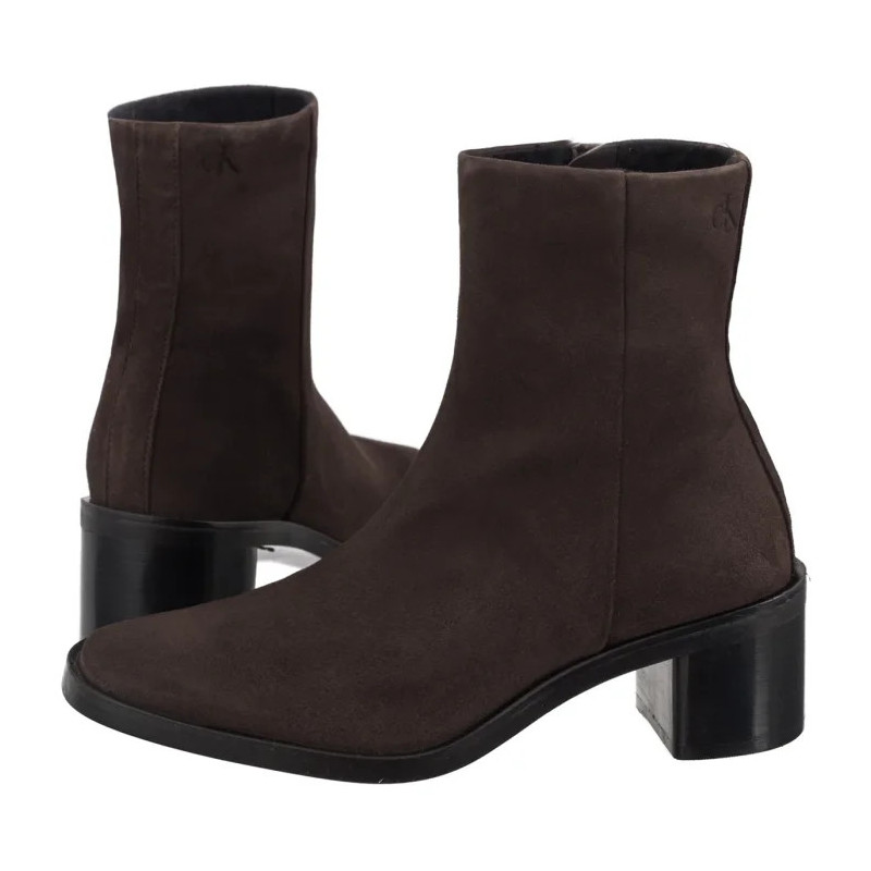 Calvin Klein Block Heel Zip Boot Sue Chocolate Brown HW0HW02592 GBW (CK702-a) kurpes