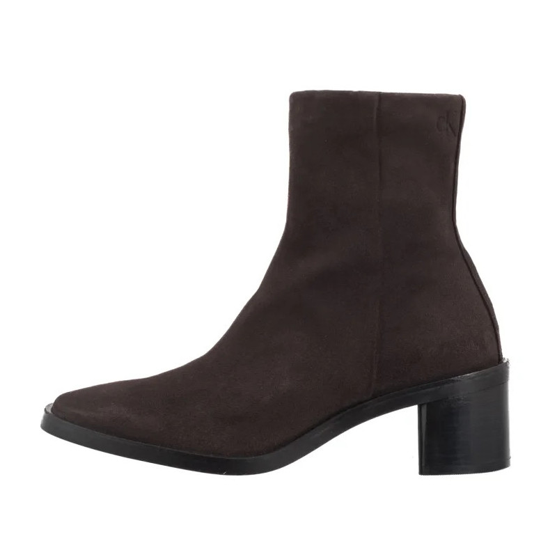 Calvin Klein Block Heel Zip Boot Sue Chocolate Brown HW0HW02592 GBW (CK702-a) kingad