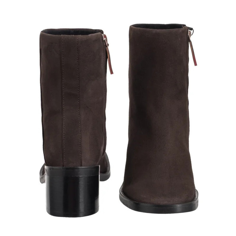Calvin Klein Block Heel Zip Boot Sue Chocolate Brown HW0HW02592 GBW (CK702-a) kurpes