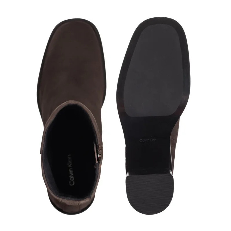 Calvin Klein Block Heel Zip Boot Sue Chocolate Brown HW0HW02592 GBW (CK702-a) kurpes