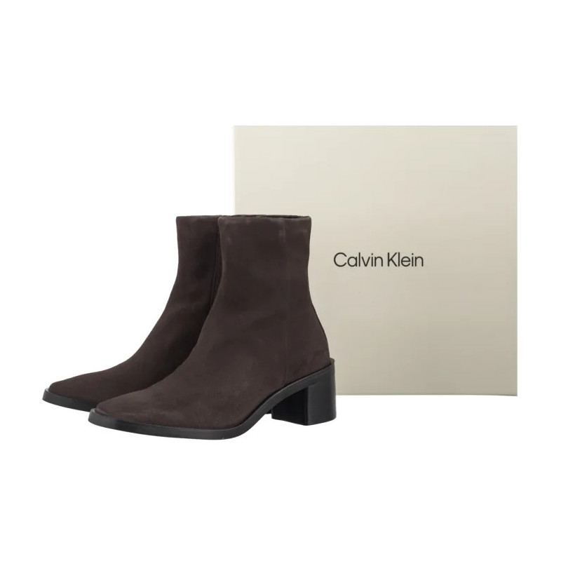 Calvin Klein Block Heel Zip Boot Sue Chocolate Brown HW0HW02592 GBW (CK702-a) kingad