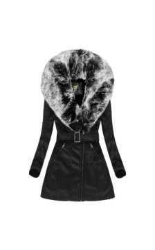 COAT WITH FUR COLLAR BLACK + GREY (5518) striukė