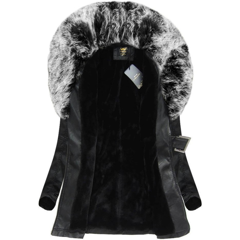 COAT WITH FUR COLLAR BLACK + GREY (5518) striukė