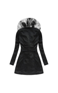 COAT WITH FUR COLLAR BLACK + GREY (5518) striukė