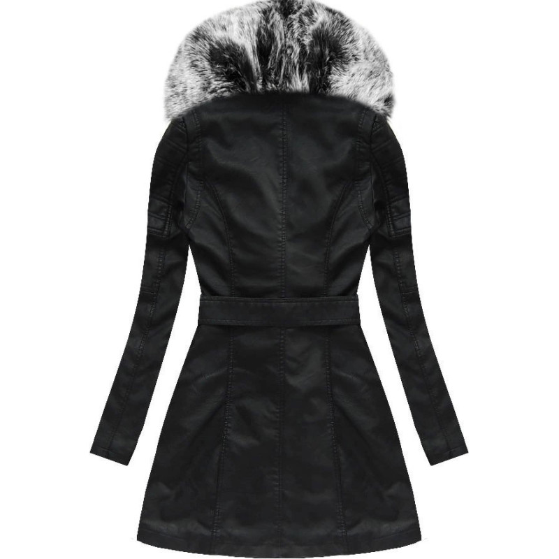 COAT WITH FUR COLLAR BLACK + GREY (5518) striukė