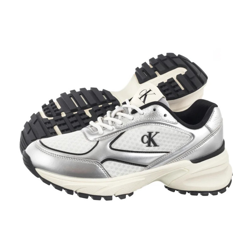Calvin Klein Hike Runner Lace Up Mesh Mix Met Silver/Black/Bright White YW0YW02063 0IX (CK709-a) sporta apavi