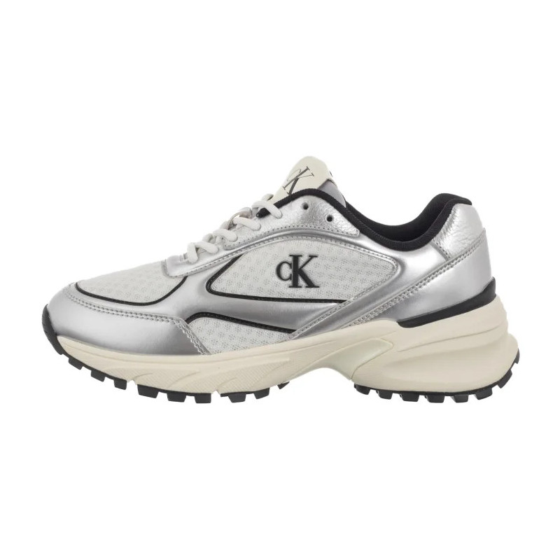 Calvin Klein Hike Runner Lace Up Mesh Mix Met Silver/Black/Bright White YW0YW02063 0IX (CK709-a) sporta apavi