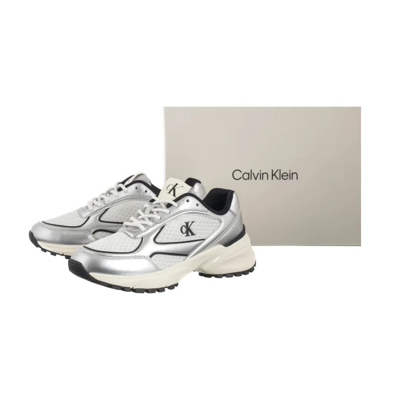 Calvin Klein Hike Runner Lace Up Mesh Mix Met Silver/Black/Bright White YW0YW02063 0IX (CK709-a) sporta apavi