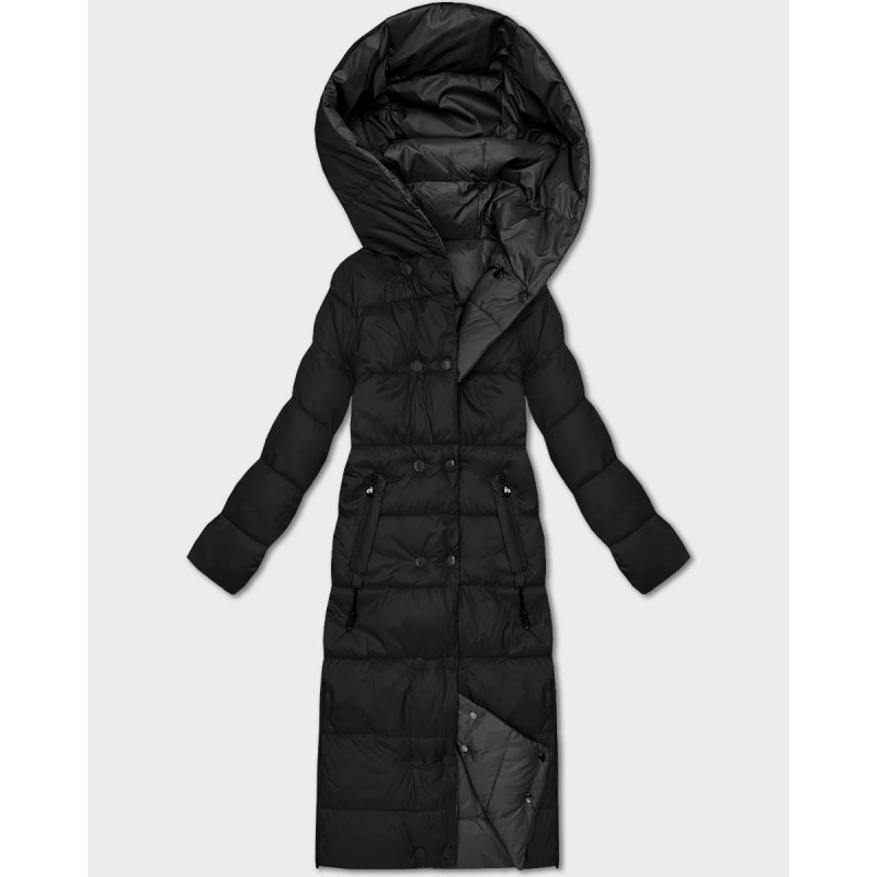 LONG JACKET WITH HOOD BLACK (PM7231) striukė