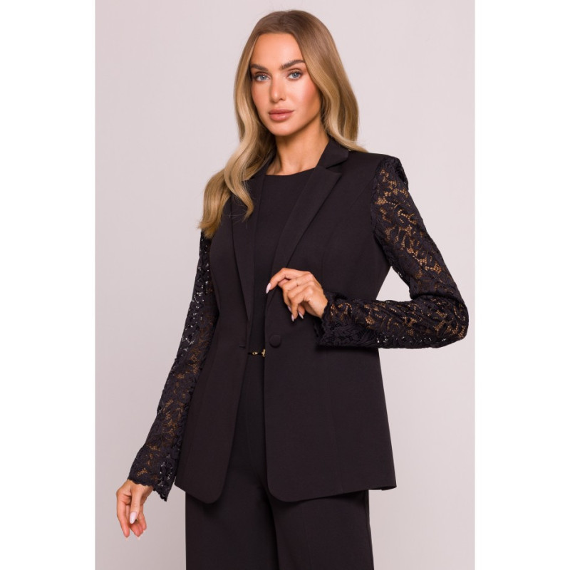 M865 Marynarka z koronkowymi rękawami - czarna