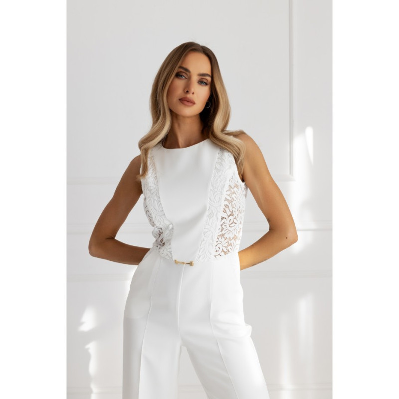 M866 Kombinezon z koronkowymi wstawkami - ecru