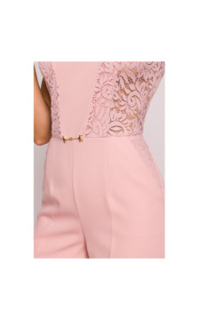 M866 Kombinezon z koronkowymi wstawkami - pudrowy