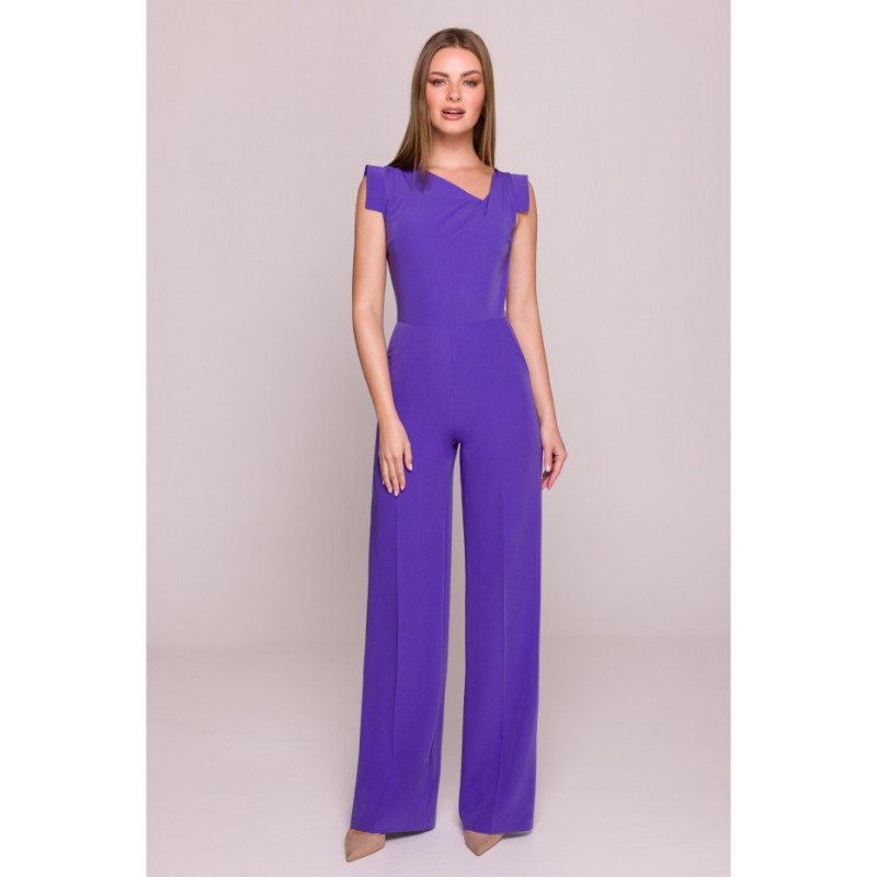 S407 Kombinezon z asymetrycznym dekoltem - fioletowy