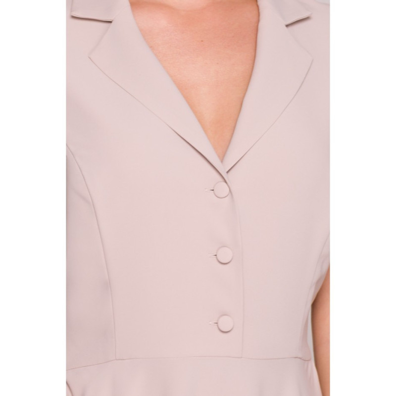 S409 Sukienka z rozpinanym dekoltem - beżowa