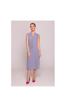 S410 Sukienka z wiązaniem w dekolcie - gołębi