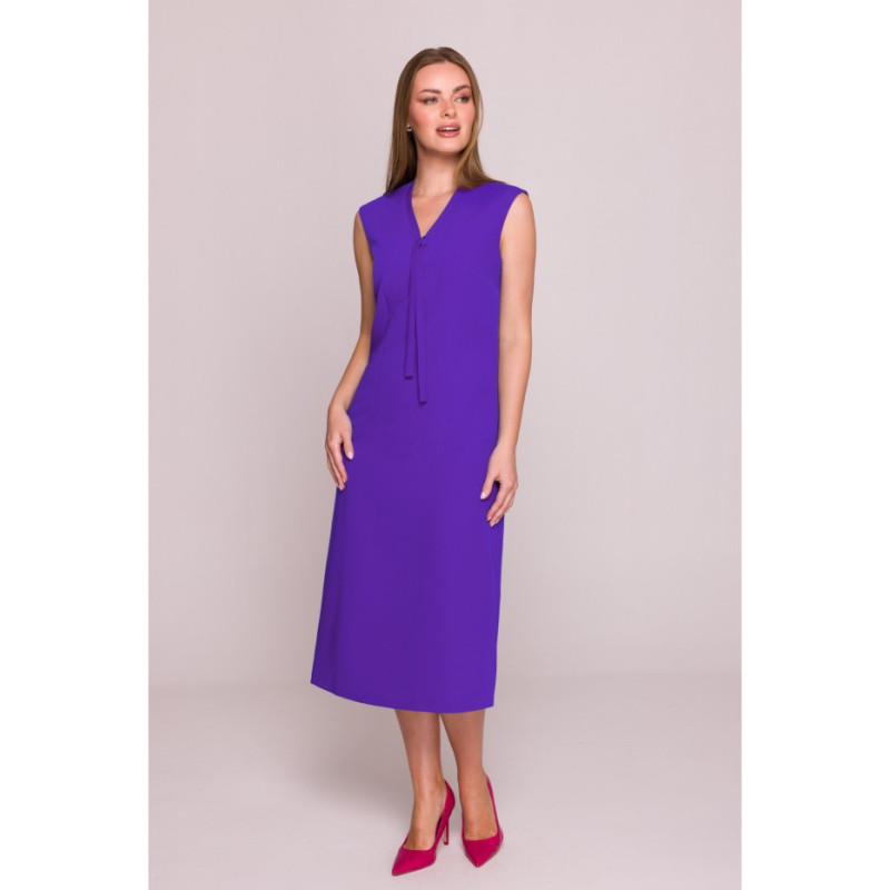 S410 Sukienka z wiązaniem w dekolcie - fioletowa