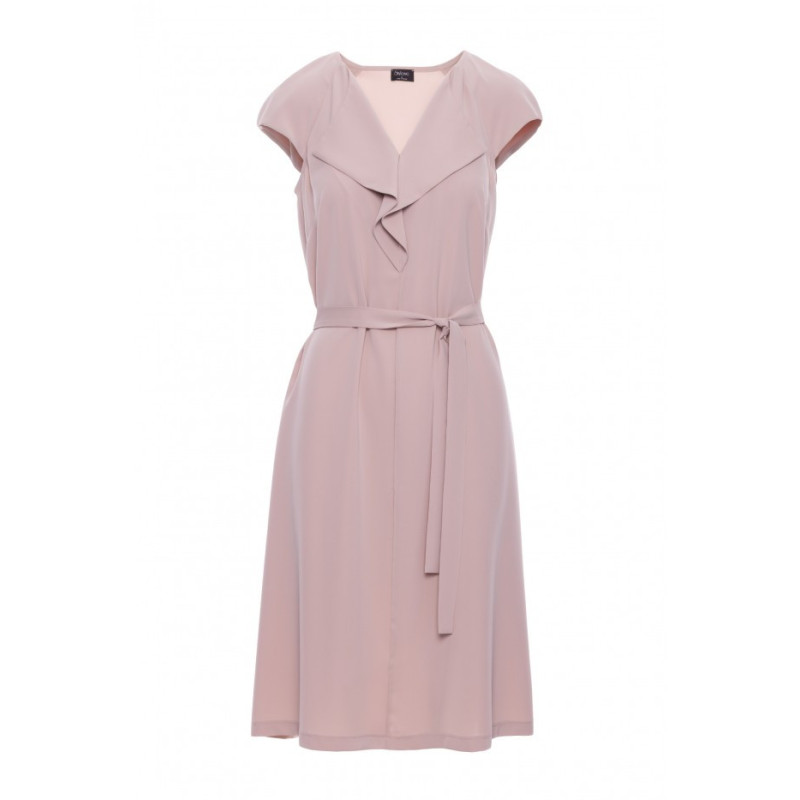 S411 Sukienka z żabotem - beżowa