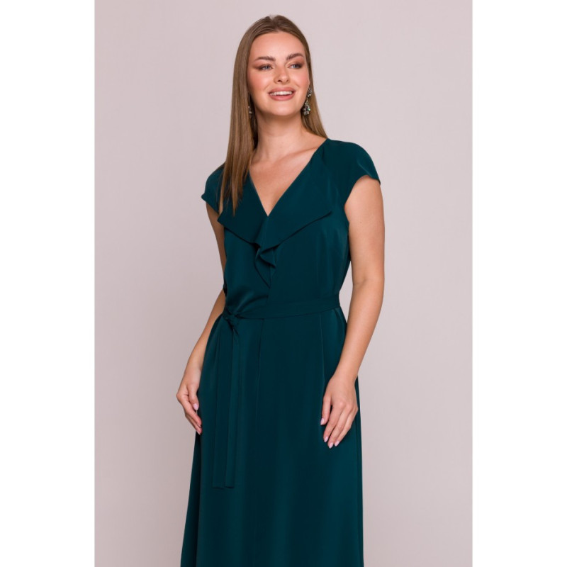 S411 Sukienka z żabotem - zielona