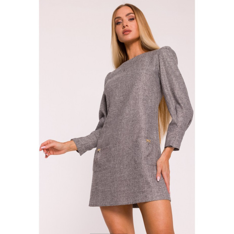 M870 Sukienka tweedowa z kieszonkami - grafitowa