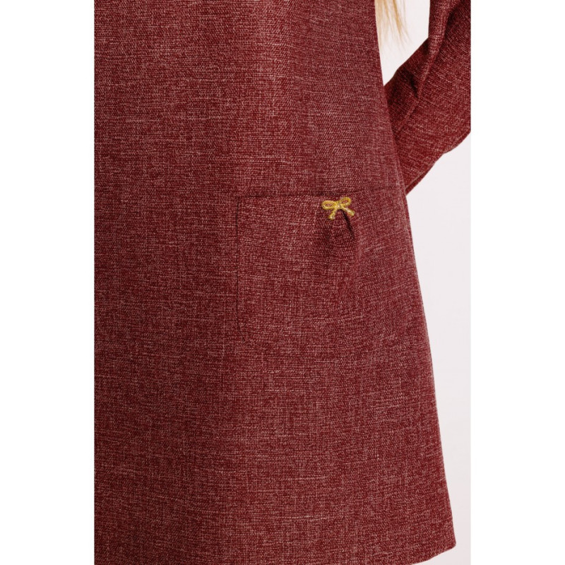 M870 Sukienka tweedowa z kieszonkami - bordowa